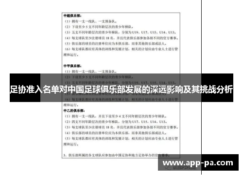 足协准入名单对中国足球俱乐部发展的深远影响及其挑战分析